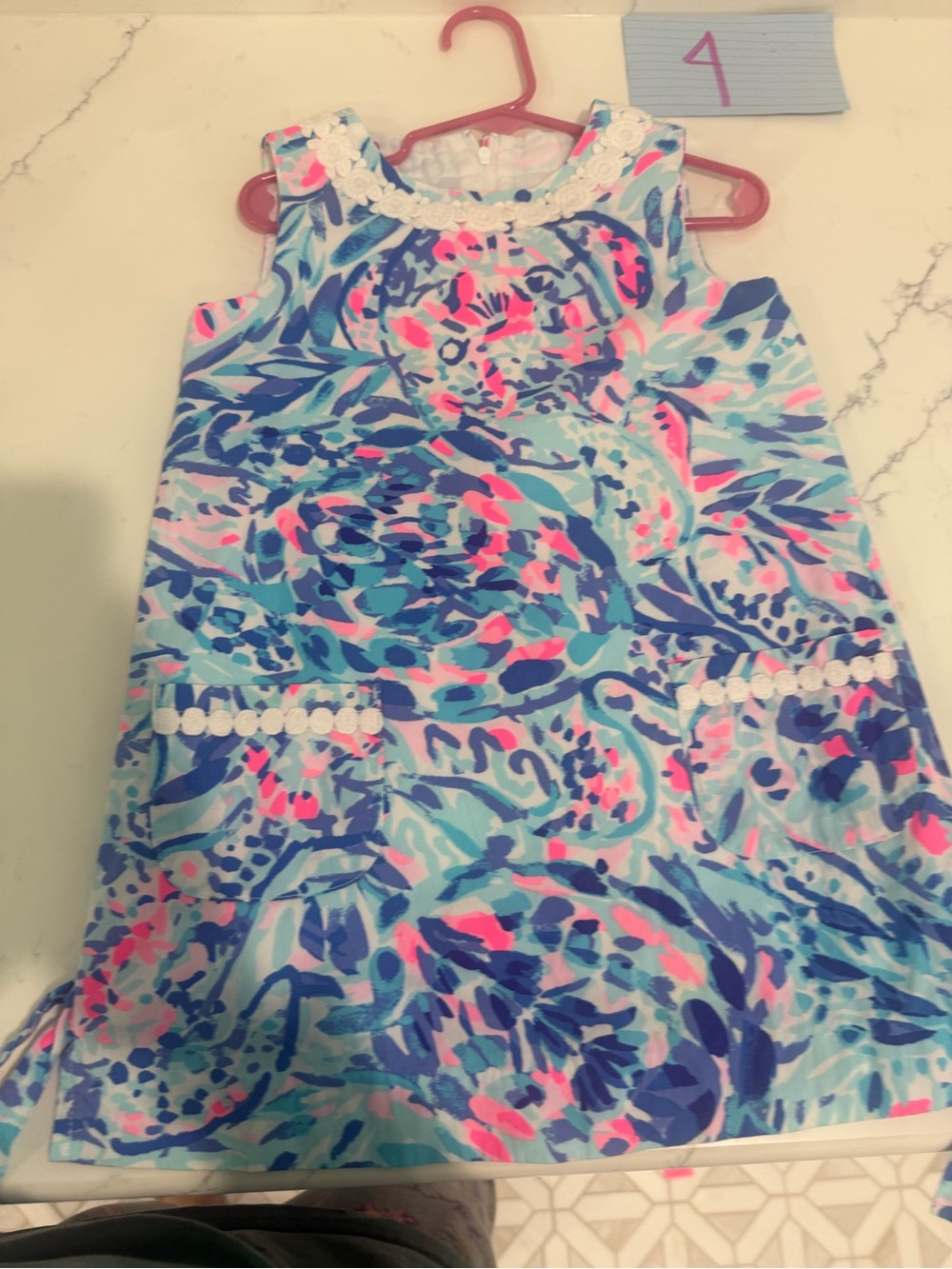 Lilly Pulitzer Size 4 Girls' Blue Pink Red Floral Shift Dress -